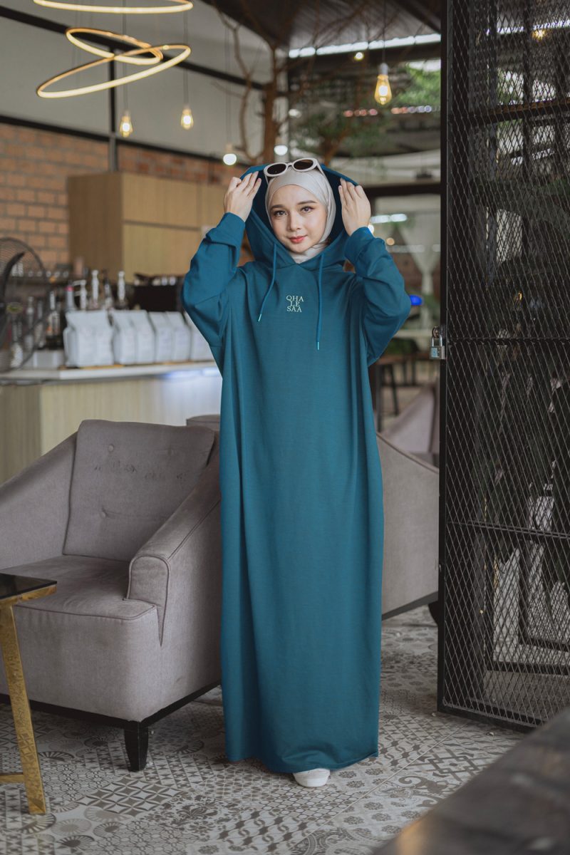 Saori Hoodie Dress - Teal blue