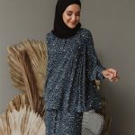Leia Leopard Kurung - Denim blue